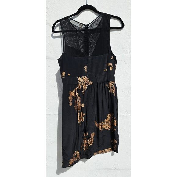Petticoat Alley Women Dress Medium Black Mesh Silk Gold Metallic Sleeveless Mini - Picture 5 of 11